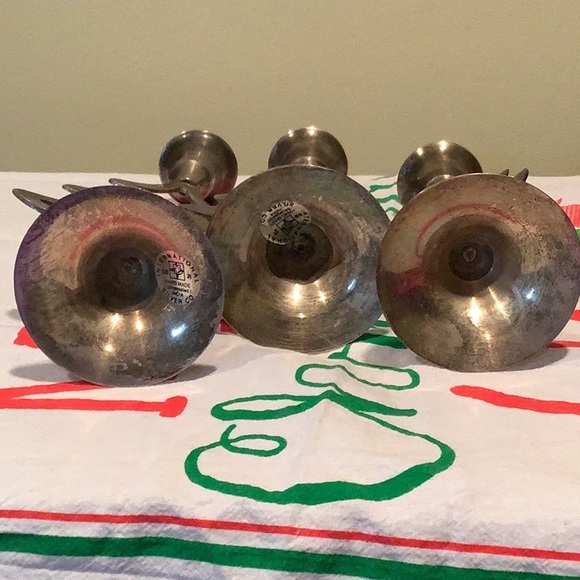 Handmade silver plated set of 3 different size trees candlesticks Christmas - Picture 4 of 6